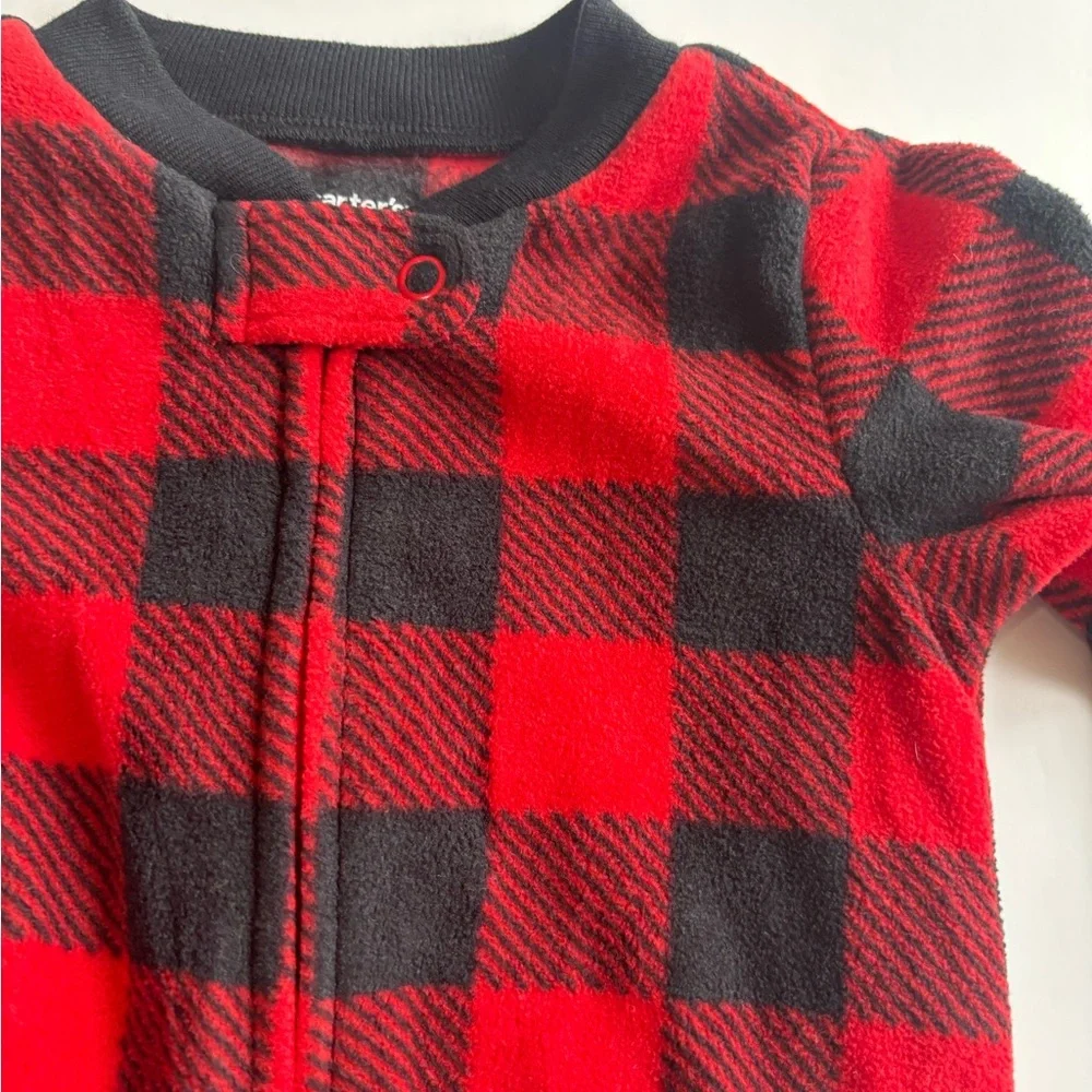 BN8 Carter's Fleece Red Plaid Footies with Reindeer Feet 9M‎ Boy Holidays Winter